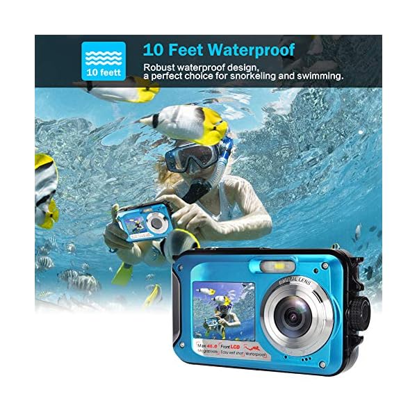 Unterwasserkamera Full HD 2.7K 48MP Unterwasser Kamera zum Schnorcheln wasserdichte Digitalkamera mit Zwei Bildschirmen… – Bild 4