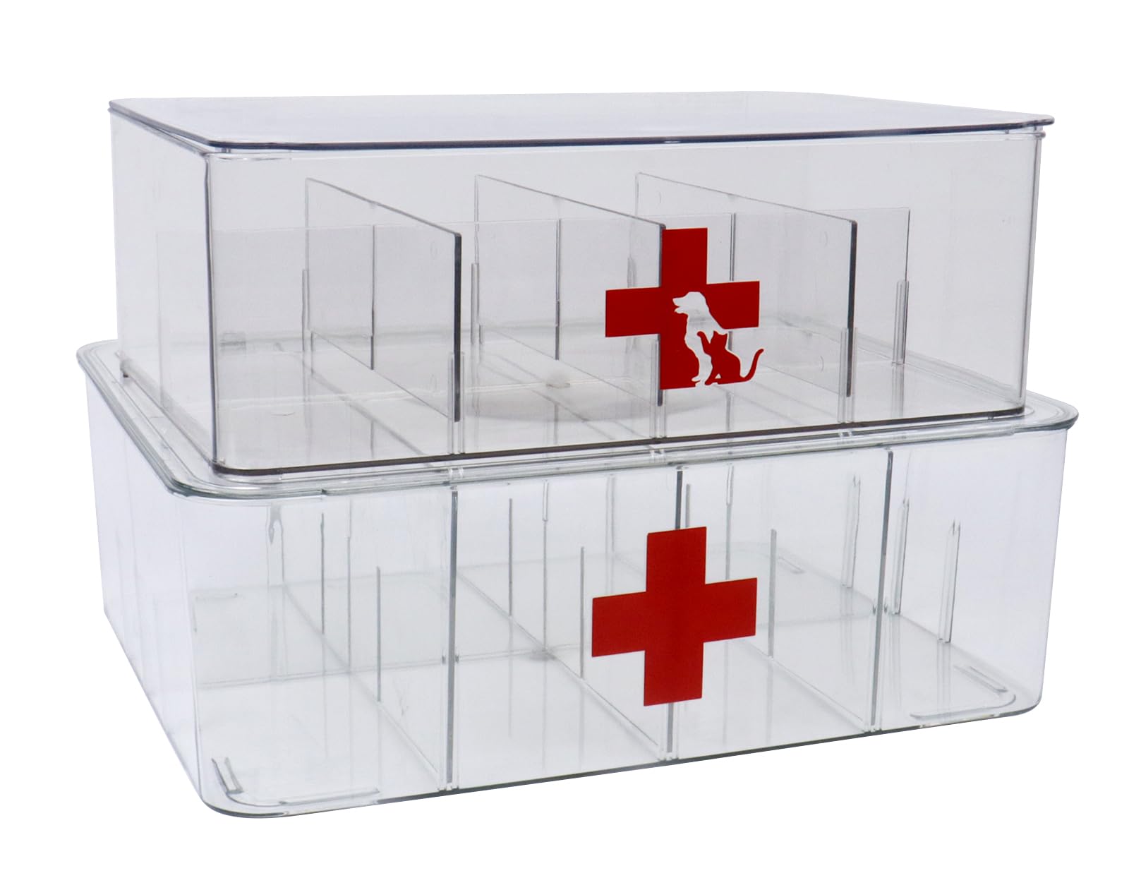 Photo 1 of ***(PARTIAL SET)***Xbopetda First Aid Box and Pet Frist Aid Storage Bin, Acrylic Medicine Kit Case Organizer Empty, Divided First Aid Storage Box Kit with Hinge Lid, Emergency Kit Storage Box for Family and Pet (Clear)