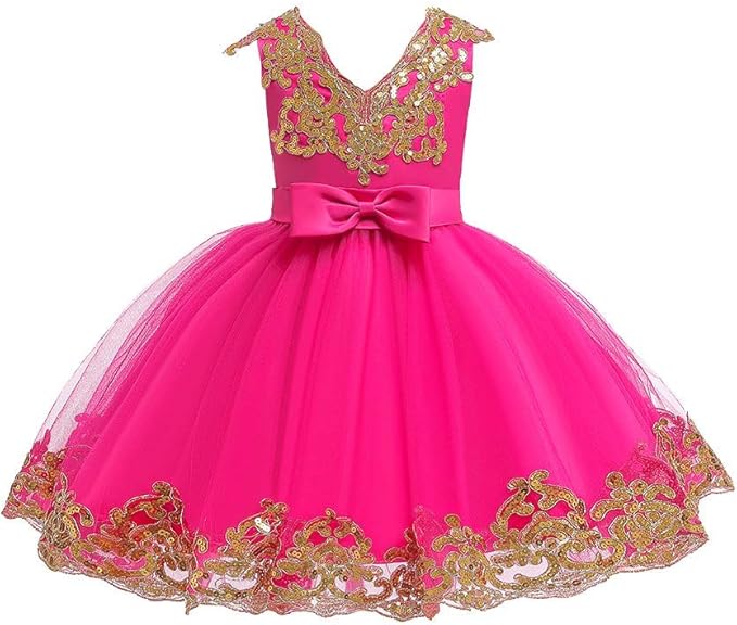 Flower Girl Dress Sequin Bowknot Tutu Gowns Princess Wedding Bridesmaid