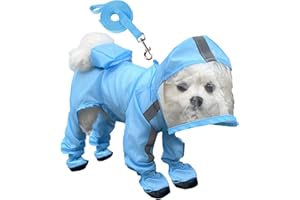 IOICYBF Dog Raincoat with Hood, Waterproof Full-Coverage Reflective Rain Jacket with Leash Quick-Drying Rain Poncho and Shoes for Small Medium Large Dogs,Blue,M