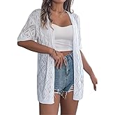Sulozom Crochet Summer Cardigans for Women Lightweight Short Sleeve Open Front Kimono Boho Beach Vacation Clothes