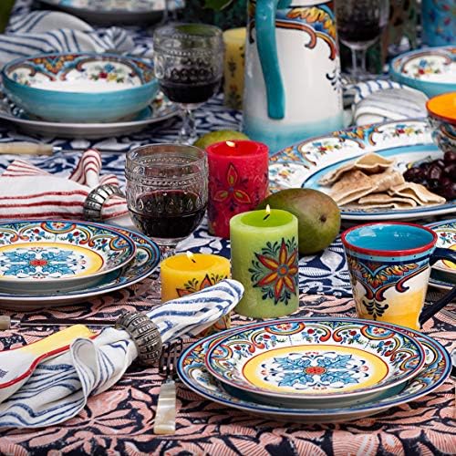 Colorful Zanzibar stoneware dinnerware set, priced at $119.99.