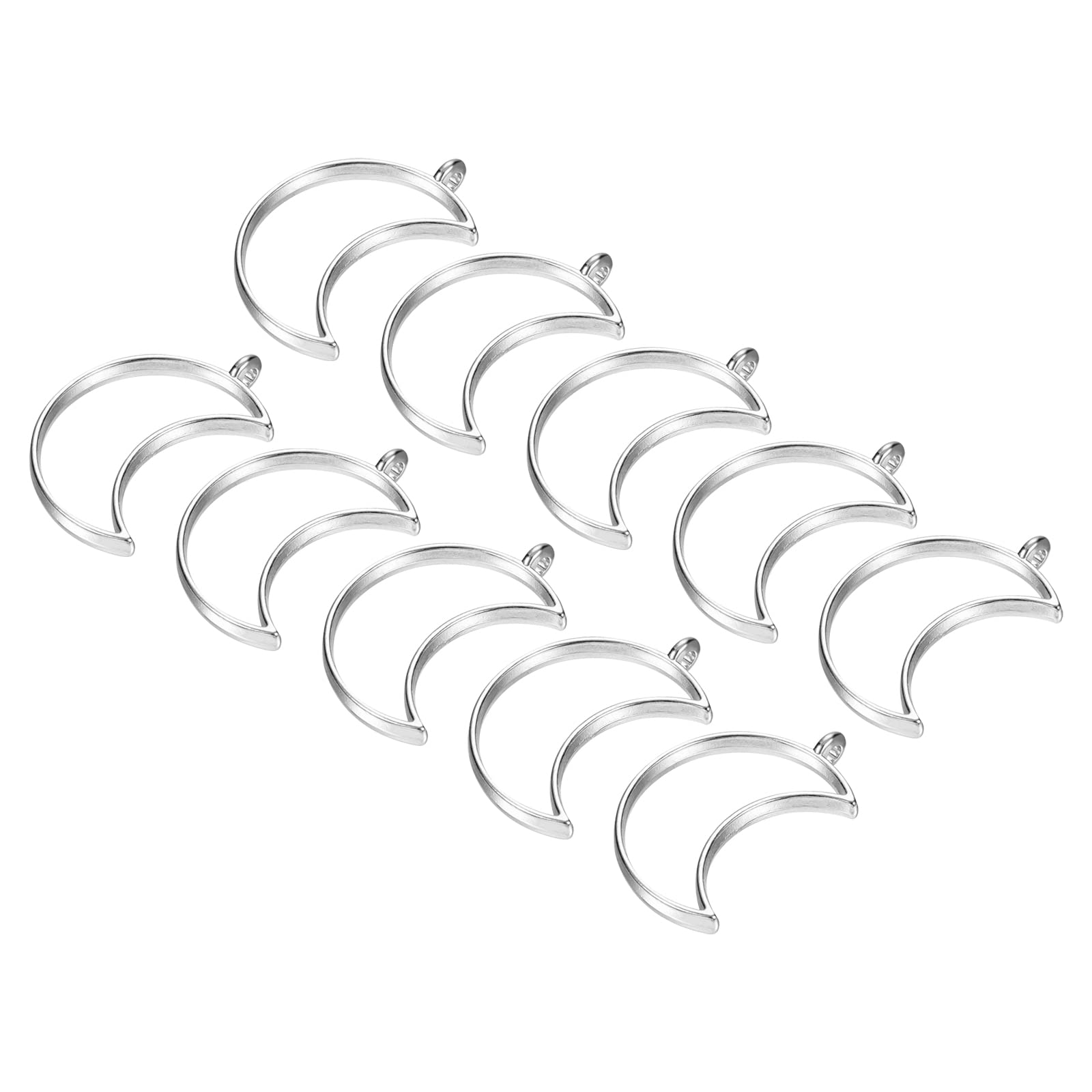M METERXITY 10 Pack Open Bezels for Resin - Hollow Frames Alloy Moon Shaped, Apply to DIY Crafts Pendants Pressed Flowers (Silver Tone)