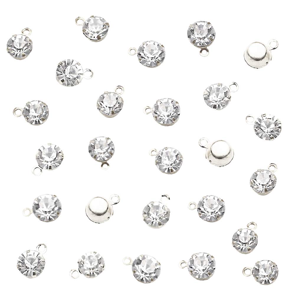 Photo 1 of 100 Pcs Rhinestone Charms Pendant Lucky Birthstone Crystal Women April Diamond Dangle Pendants for Earrings Necklace Anklet Bracelet Crafting DIY Jewelry Making Craft Accessories 0.32" Bright Silver