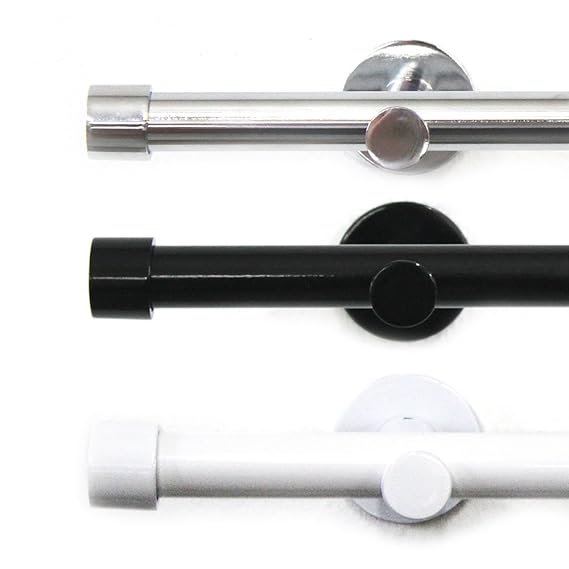 Rollmayer Moderne Gardinenstange aus Edelstahl Ø 19mm glänzend, Chrom/Weiß/Schwarz (400cm Chrom Rohr, 1-läufig, mit Crux) Wan