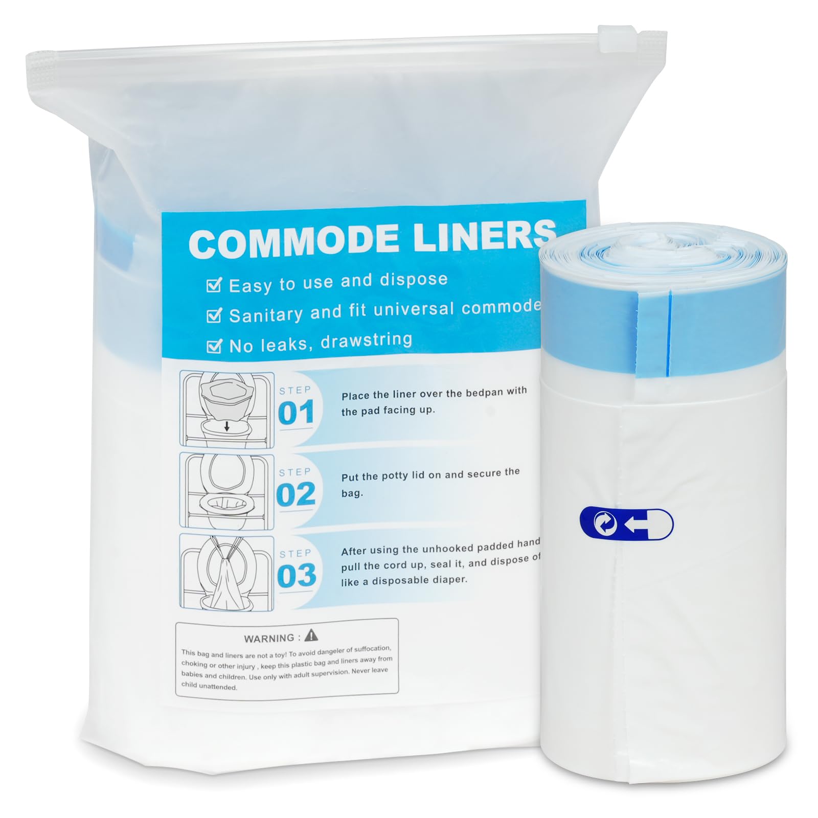 ACWOO Commode Liners for Bedside Portable Toilet Chair Bucket, 20 Pack Disposable Toilet Bags for Adults Universal Fit, Adult Portable Toilet Bag with Drawstring, Camping Toilet Bags