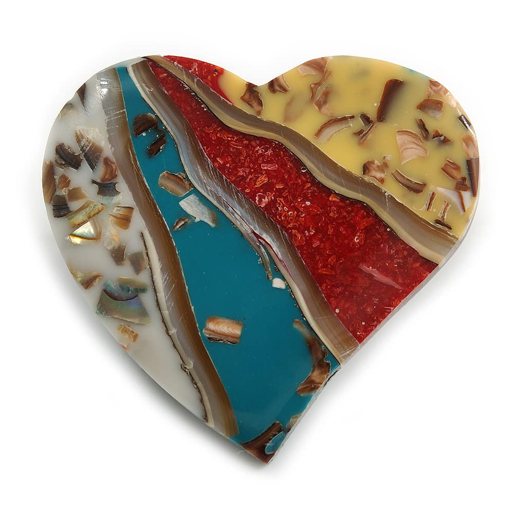 40mm L/Heart Shape Sea Shell Brooch/Multicoloured/Handmade/Slight Variation In Colour/Natural Irregularities