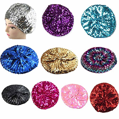 CHUANGLI Bling Sparkle Sequine Beret Hat Performance Shining Cap for Dancing Party Gold