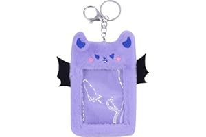 CAVIOTESS Fuzzy Plush Kpop Photocard Holder with Keychain, Cute Animal Wings Photo Sleeve Bank ID Credit Card Holder Stationery