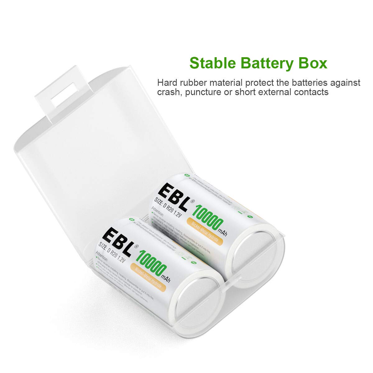 EBL D Cells 10000mAh Rechargeable Batteries (4 Counts) with C D 9V AA AAA Battery Charger