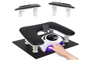 ROLOMANVE Arm Rest for Nails Tech with Nail Table Mat and Phone Holder,Adjustable Base U-shaped Manicure Nail Hand Rest Stand Pillow Cushion(Black)