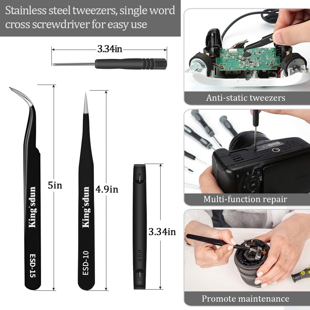 Kingsdun 12 in 1 Torx Screwdriver Sets with T3 T4 T5 T6 T7 T8 T10 Magnetic Screwdrivers Precision Torx Repair Kit, ESD Tweezers & Philip Slotted Magnetic Screwdrivers for Phone/Mac/Computer/Xbox/PS4: Industrial & Scientific