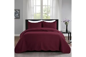 MOONLIGHT20015 Quilt Queen Size (90" x 96") with 2 Pillow Shams (20" x 26"+2") for All Seasons - 3 Pcs Lightweight Bedding Set Reversible Coverlet Embossed Quilted Bedspread (Burgundy)