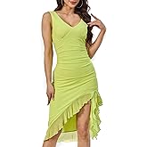 NWFZCCP Women's Cocktail Dress Sexy Mesh Mini Ruffled Hem Sleeveless Fitted Dress for Business Gatherings and Parties