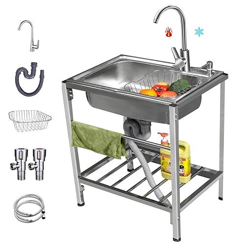 Single Bowl Stainless Steel Kitchen Sink with Hot Cold Faucet