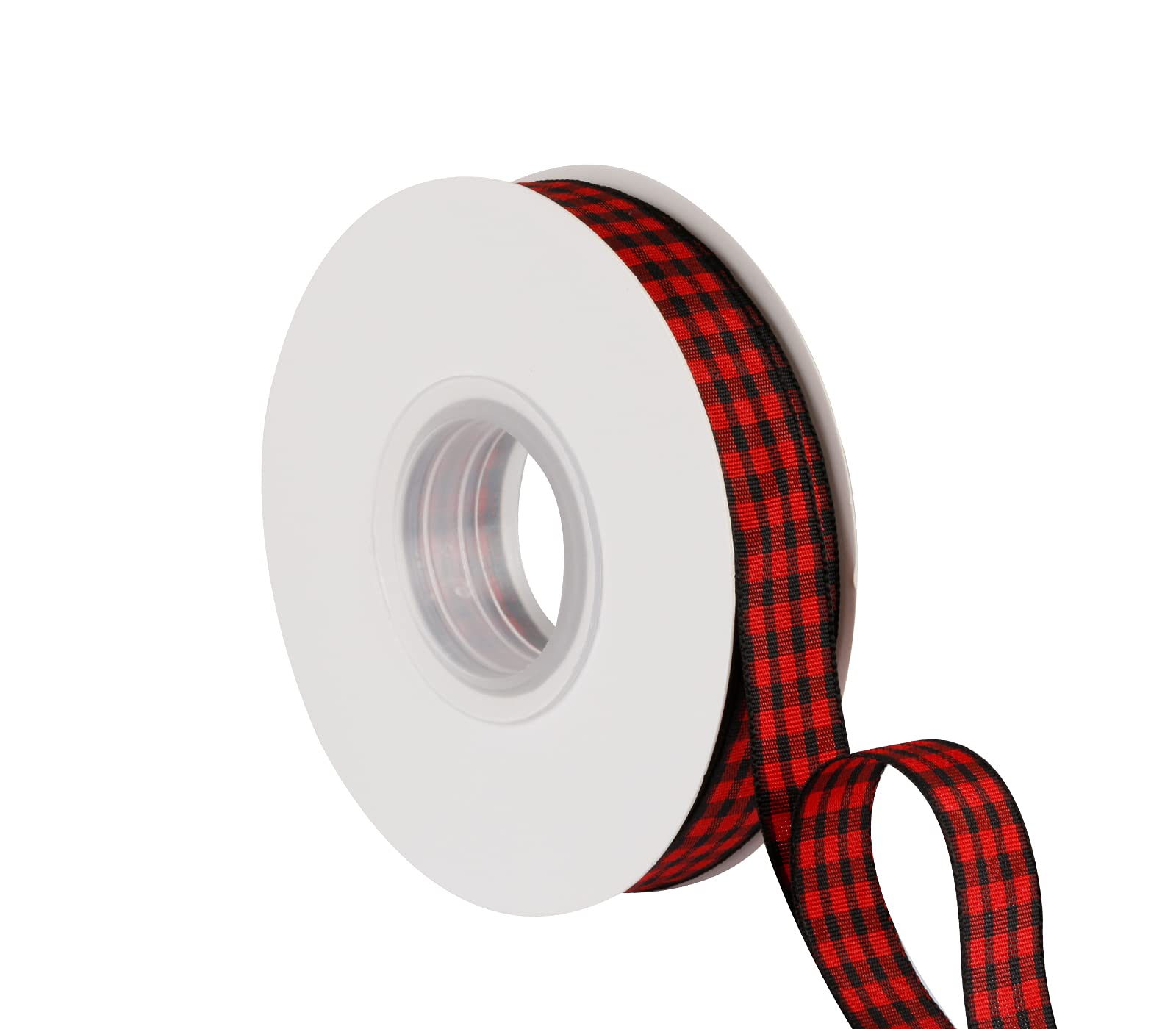 Joycrosso 16mm Wide Black and Red Gingham Ribbon Plaid Ribbon, Great for Gift Wrapping Home Décor Floral Arrangement, 22 Meters-Roll