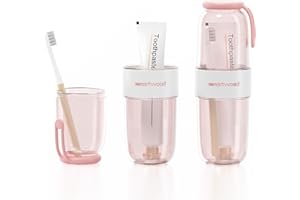 HyJeryty Luxury Transparent Pink Plastic Travel Toothbrush Holder Case with Cover, Portable Travel Toothbrush Cup, Storage Container for School Camping Business Trip Bathroom