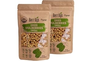 Berrilys Organic Dried Mulberries, 2 Pack of 10oz, White Mulberry, Non-GMO, Unsulfured, Raw, Unsweetened, Gluten Free, Vegan
