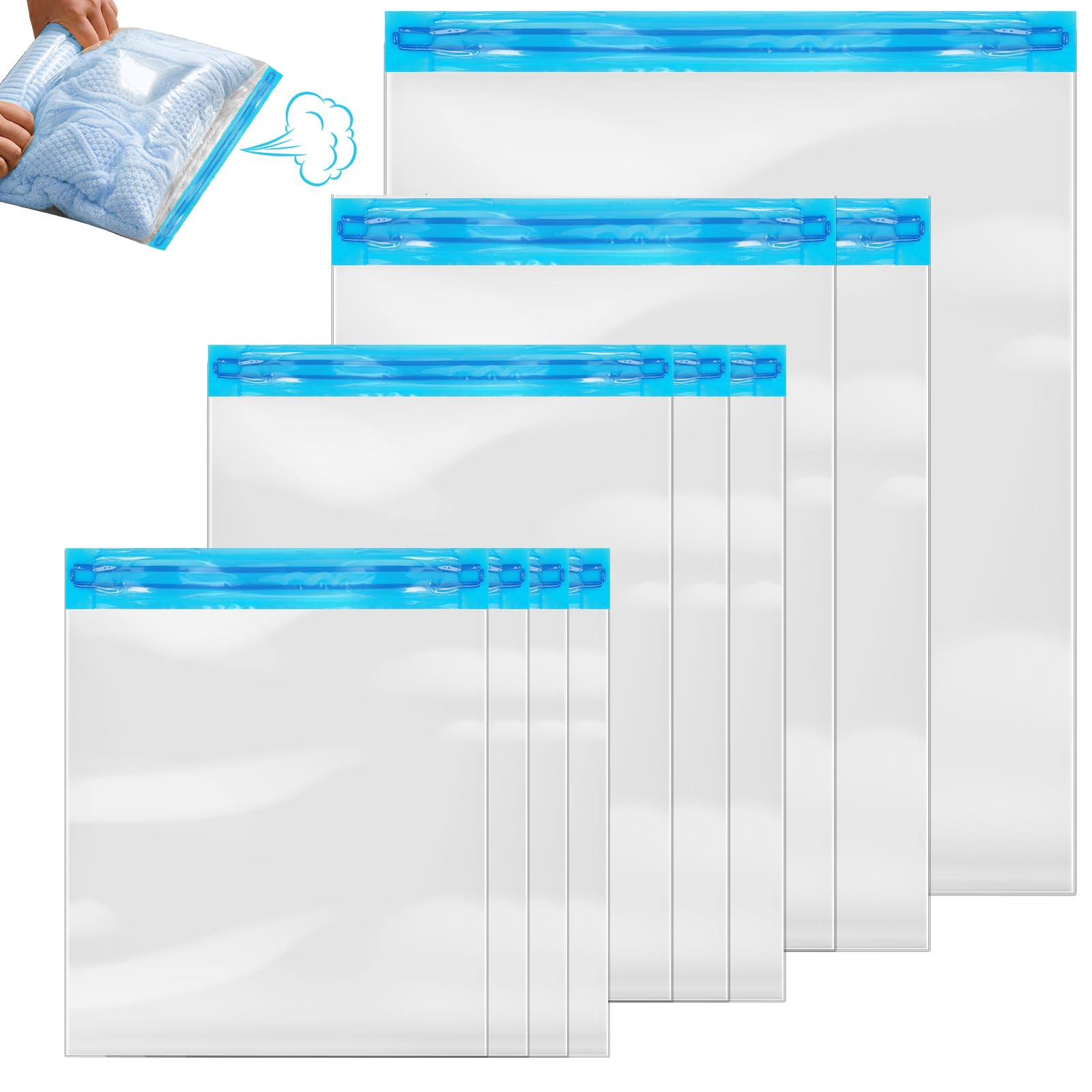 VEPEPE 10 Pack Roll up Space Saver Bags, Waterproof Vacuum Bags for Clothes 30 x 40cm 35 x 50cm 40 x 60cm 50 x 70cm,Reusable Roll Up Travel Compression Bags for Clothes, Space Saving,No Pump