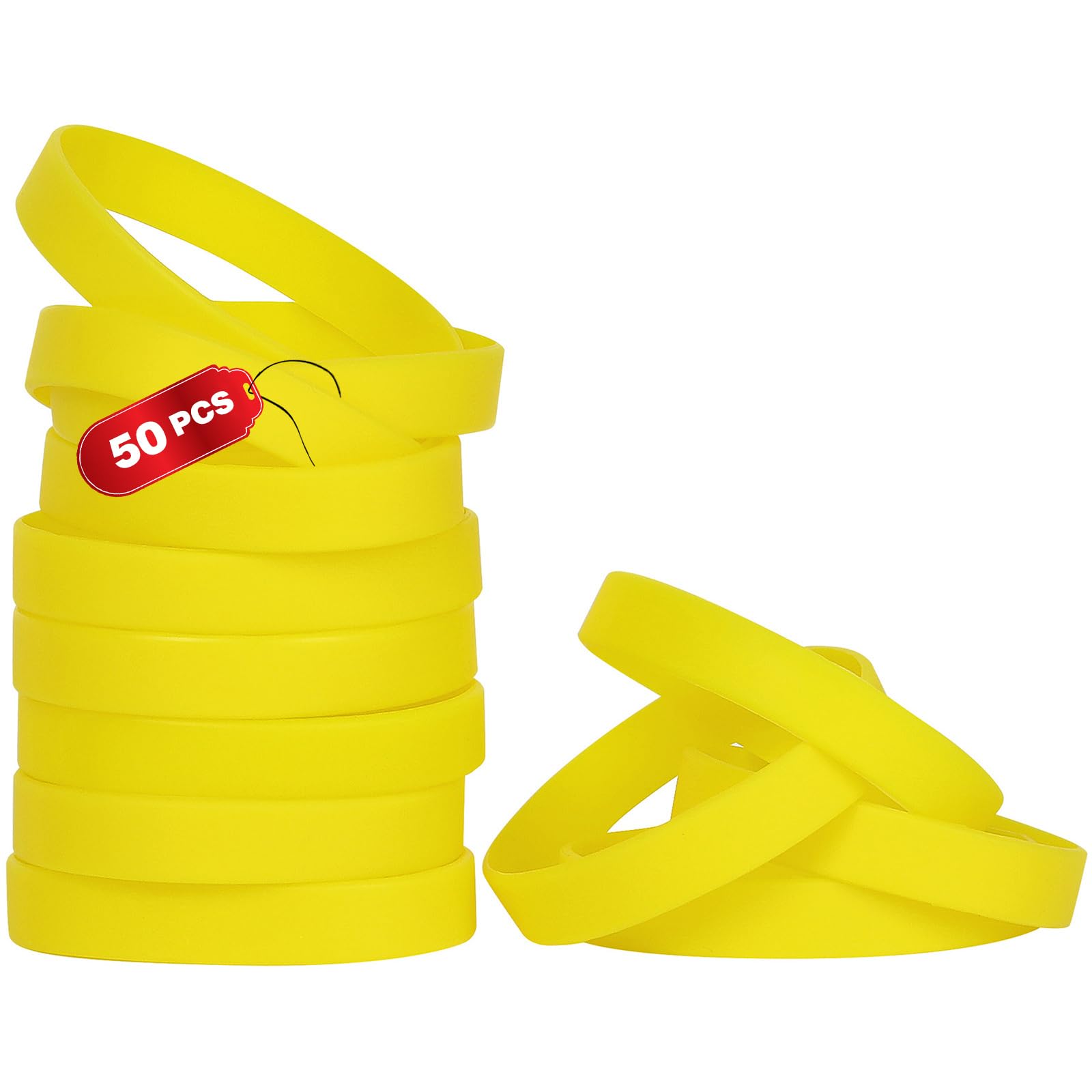 THXIY 50PCS Silicone Bracelets Wristbands,Blank Rubber Wristbands Elastic Universal Bracelets Rubber Wholesale Bracelet bands bulk for Adults Men Women Yellow