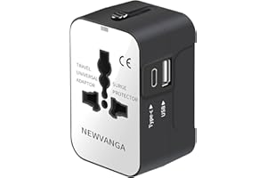 NEWVANGA Travel Adapter, Worldwide All in One Universal Travel Adapter Wall Charger AC Power Plug Adapter with USB Type C Charging Ports for USA EU UK AUS, White