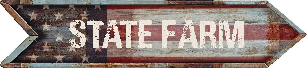ANY AND ALL GRAPHICS State Farm 4"x18" American Flag Arrow Shaped Rustic Antique Vintage Look Composite Aluminum Novelty décor Sign.