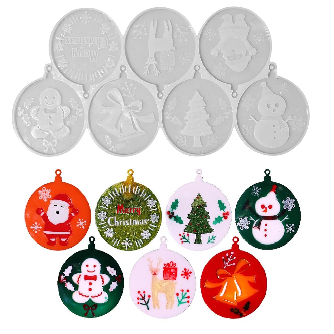 Zayookey Christmas Pendant Resin Moulds Round Ornaments Silicone Mould Xmas Jewelry Key Ring Epoxy Resin Casting Mold for DIY Art Craft Christmas Ornaments