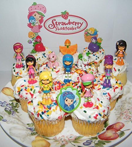 Strawberry Shortcake Deluxe Mini Cake Toppers Cupcake Decorations Set of 13 with 12 Figures and a Toyring featuring Orange Blossom, Blueberry Muffin, Custard the Cat and More! by Strawbery Shortcake