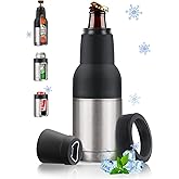 Stepstall Beer Bottle and Can Cooler with Beer Opener, 12 oz. Slim Can Beer Bottle Insulators Holder, Vacuum Insulated Double Walled Stainless Steel, Silver