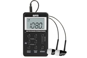 Pocket AM FM Radio Portable Digital Tuning Radio with Best Reception - Hapito Personal Small Transistor radios with Sterio Earphone, Rechargeable Battery and Lock Screen for Walk/Gym (Black)