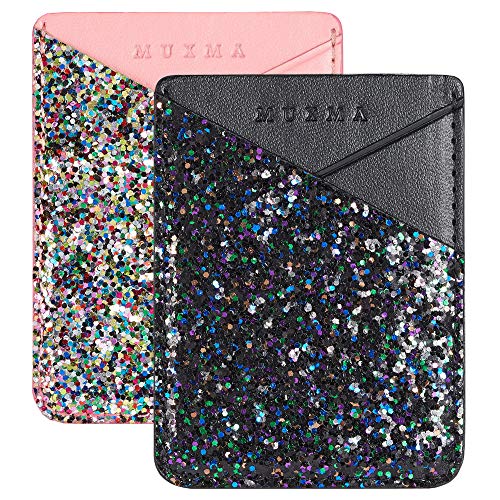 Cell Phone Wallet,Credit Card Holder for Back of Phone Pocket 3M Adhesive Sticker Card Pouch Sleeve for iPhone/Samsung Galaxy/Sony/Android and Most Smartphones (Black+Pink)