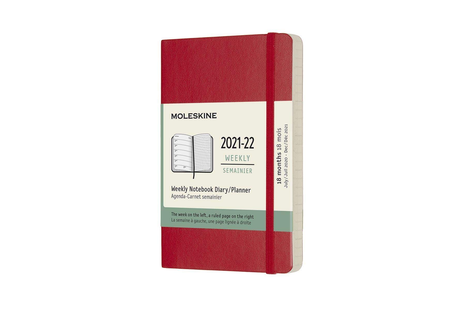 Moleskine - 18-Month Weekly Planner/Diary, Pocket Planner 2021/2022, Weekly Notebook with Soft Cover and Elastic Closure, Size Pocket 9 x 14 cm, Colour Scarlet Red, 208 Pages