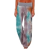 iChunhua Women's Comfy Stretch Floral Print Drawstring Palazzo Wide Leg Lounge Pant