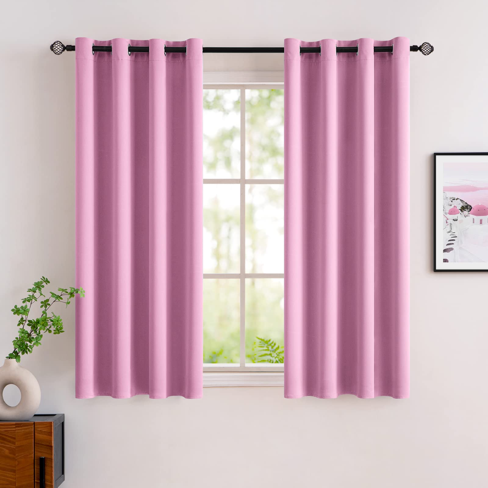 MIULEE Pink Blackout Curtains for Living Room 2 Panel Set, Premium Eyelet Curtains for Bedroom, Thermal Insulated Window Curtain Drapes, Black Out Curtain 54 Drop, Each Panel 46 x 54 Inches