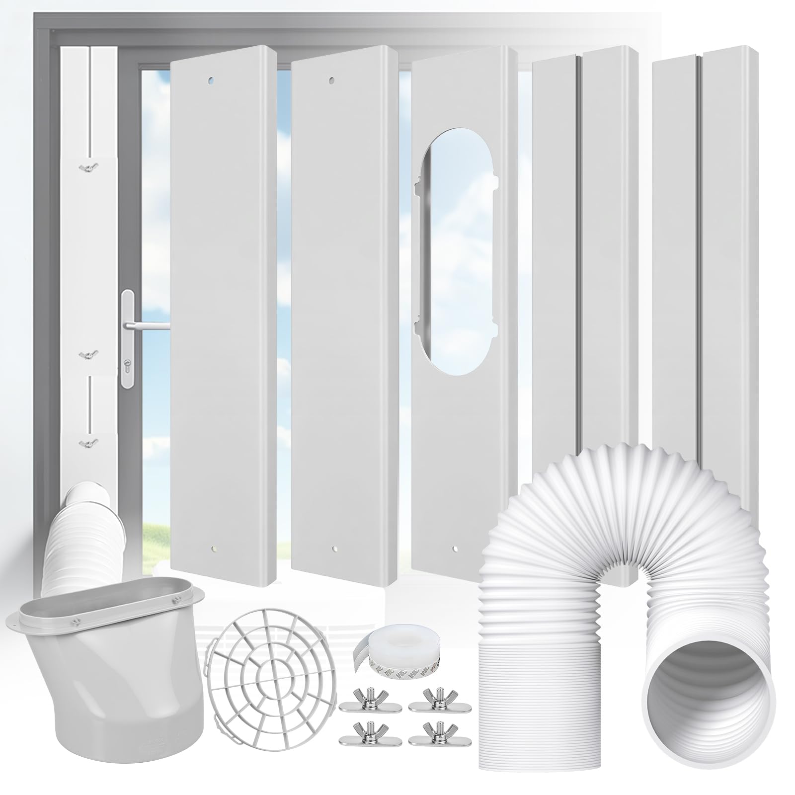 cocobeen Portable Air Conditioner Window Kit - Adjustable Universal Window Seal AC Vent Kit with 5.9” Exhaust Hose for Sliding Vertical/Horizontal Windows (5 Panels)