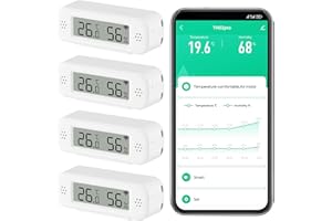 ZECAMIN Smart Digital Thermometer Hygrometer, WiFi Indoor Temperature Humidity Sensor with App Alerts, Mini Room Temperature Meter with Data Storage and Export, Compatible with Alexa. 4PCS