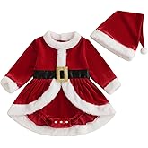 Infant Baby Girl Christmas Outfit Plush Long Sleeve Romper Dress Newborn 0 3 6 12 18 Months Girls Santa Hat Set