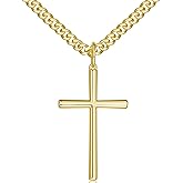 AMELINE Cross Necklace 14K Gold Cross Chain for Men Cuban Link Bold in Form Dainty Gold Crosses Pendant Necklace for Men 20/22/24in