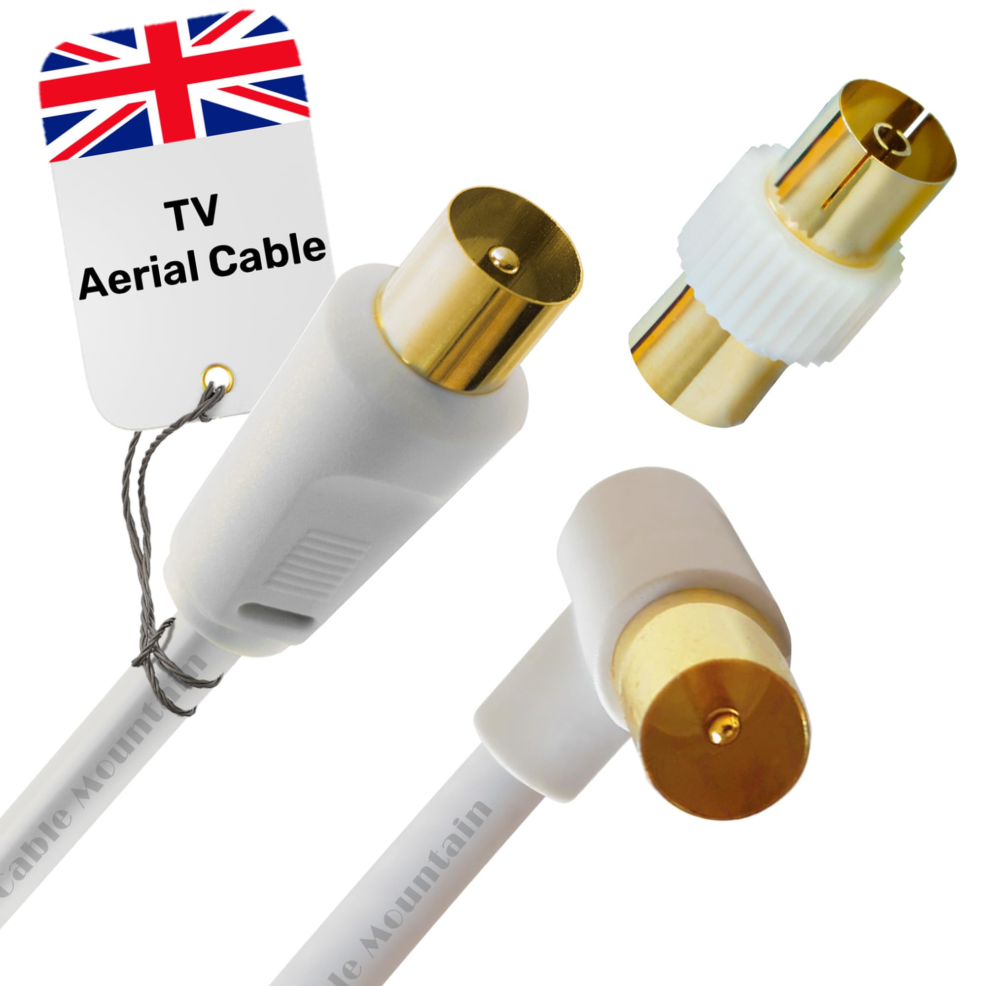 Cable Mountain 1m TV Aerial Cable - Coaxial RF Extension Lead (Right Angle to Straight) with Gold Plated Connectors | Flush Wall Mounted Antenna Wire for Smart TV & Freeview (Black)
