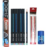 Doms Fusion Xtra Super Dark Pencil Box Pack | Dark &amp; Neat Writing Which Stays Longer | Smooth Sharpning &amp; With Soft &amp; Comfortable Grip | Free Scale &amp; Erasner Inside | Pack of 30 Pencils