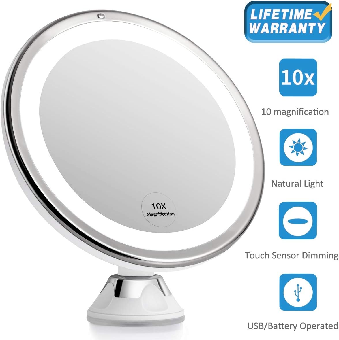 KEDSUM 10X Magnifying Makeup Mirror with Light, Dimmable Daylight LED