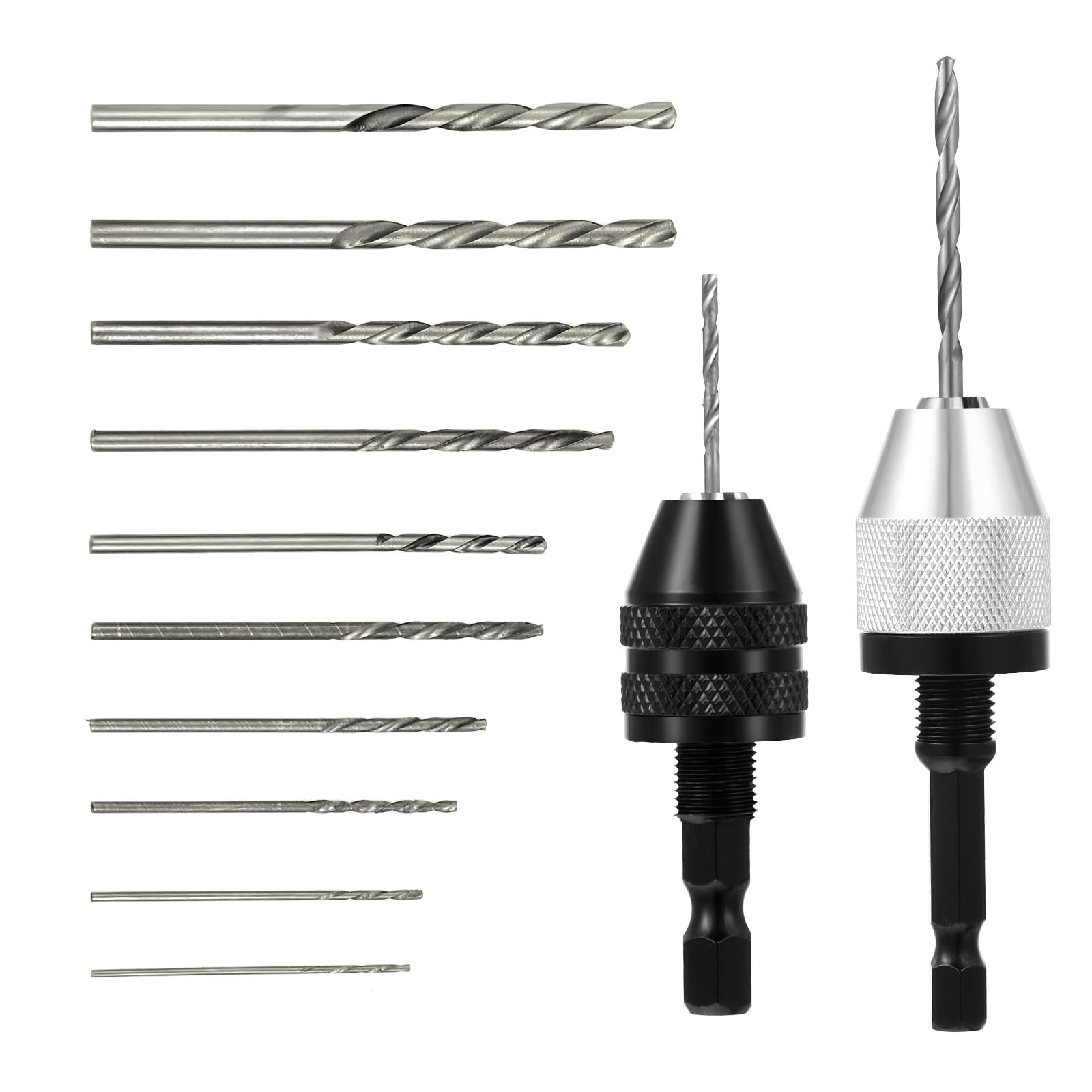 Giantree Keyless Drill Chuck Bit, 2Pcs Chuck Adapter with 10Pcs Drills, 1/4 Inch Hex Shank Fast Change Converter Extension Screwdriver Adapter for Impact Tool Attachment