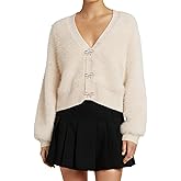 Yimoon Women's Fuzzy Cardigan Sweater Cropped Cardigans Bowknot Brooch Button Knit Sweaters V Neck Long Sleeve Soft Knitwear
