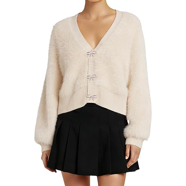 JOLILUNA Mohair Cardigan for Women Fuzzy Open Front Cardigan