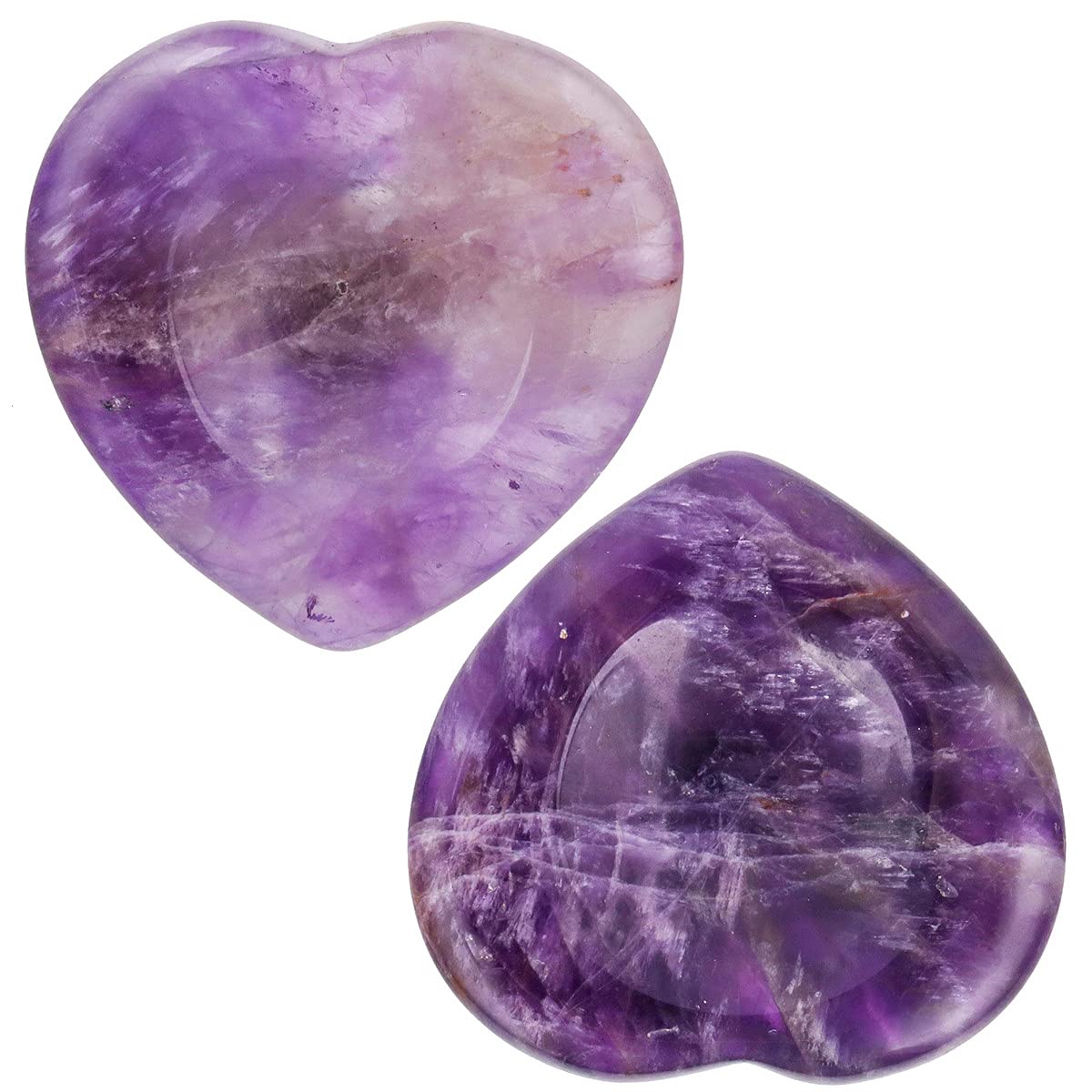 mookaitedecor Pack of 2 Heart Shaped Amethyst Crystal Thumb Worry Stones for Anxiety Stress Relief, Natural Purple Healing Crystal Love Heart Good Luck Pocket Stone Gifts for Friends