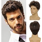 Dai Cloud Mens Short Brown Wig Short Fluffy Hair Natural Looking Synthetic Halloween Cosplay Costume Male Wigs
