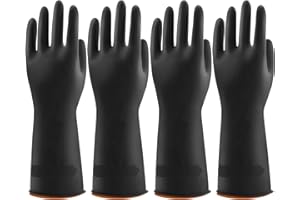 Bamllum 4 Pairs Black Rubber Dishwashing Gloves - Reusable Cleaning Gloves for Kitchen, Household, Anti-Slip, Flexible & Long-Lasting (Medium)