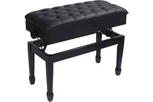 AKVOMBI Adjustable Duet Piano Bench with Storage, Heavy Duty Double Piano Benches with Leather Cushion, Black Piano Bench for Adults, 13.8" D x 31.5" W x 19.3" H