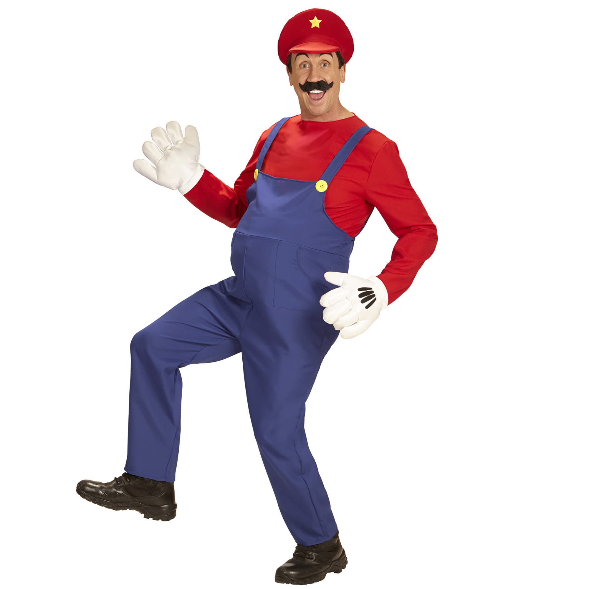 WIDMANN 10705 XXXL Adult Mens Red and Blue Super Plumber Costume. Includes Overalls, Shirt and Hat. Fancy Dress, Outfit, World Book Day, Halloween, Carnival, Stag Do