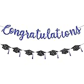 FHGG Pre Strung Congratulations Banner Graduation Decorations Class of 2026 Blue Glitter Congrats Grad with Tassel Party Decor College High School Favors Black NO DIY